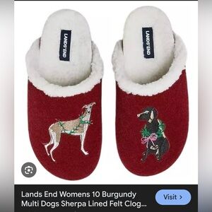 NWT Women’s Lands' End Burgundy Greyhound Slippers Size 10